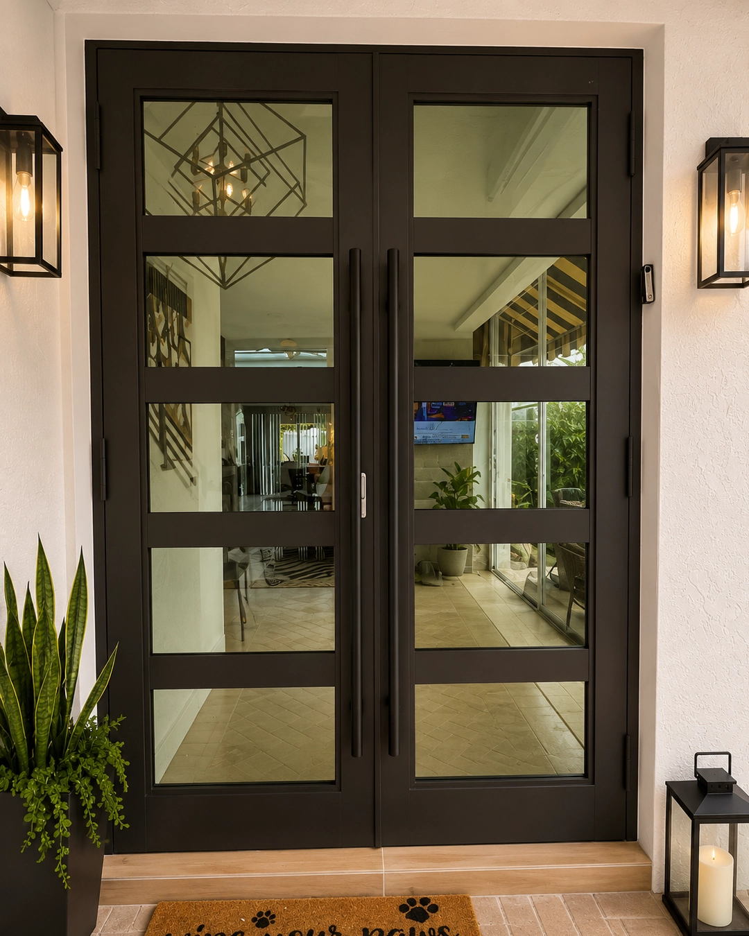 Commercial impact glass entrance installed at a retail property in Kendall