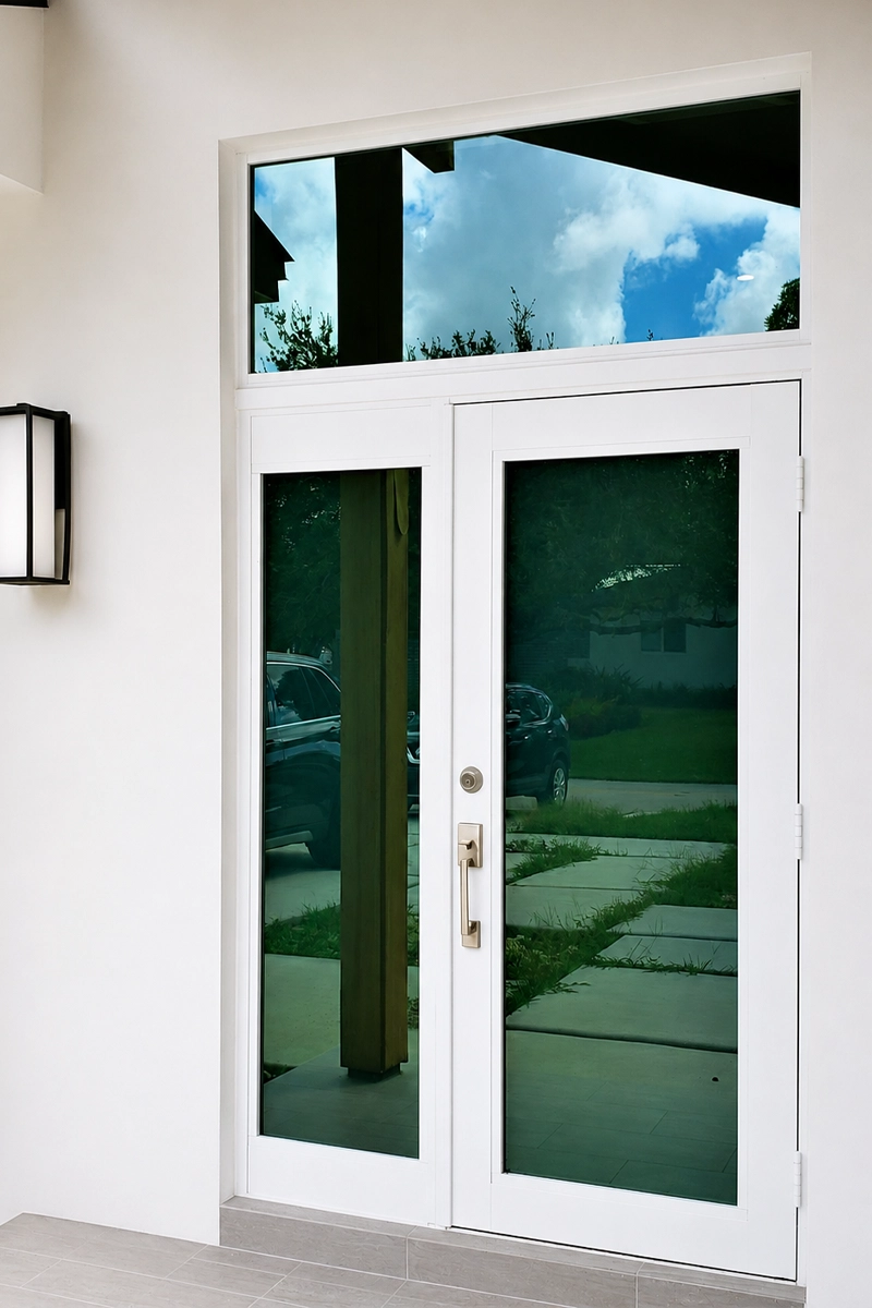 Contemporary impact-resistant entry door on a modern home