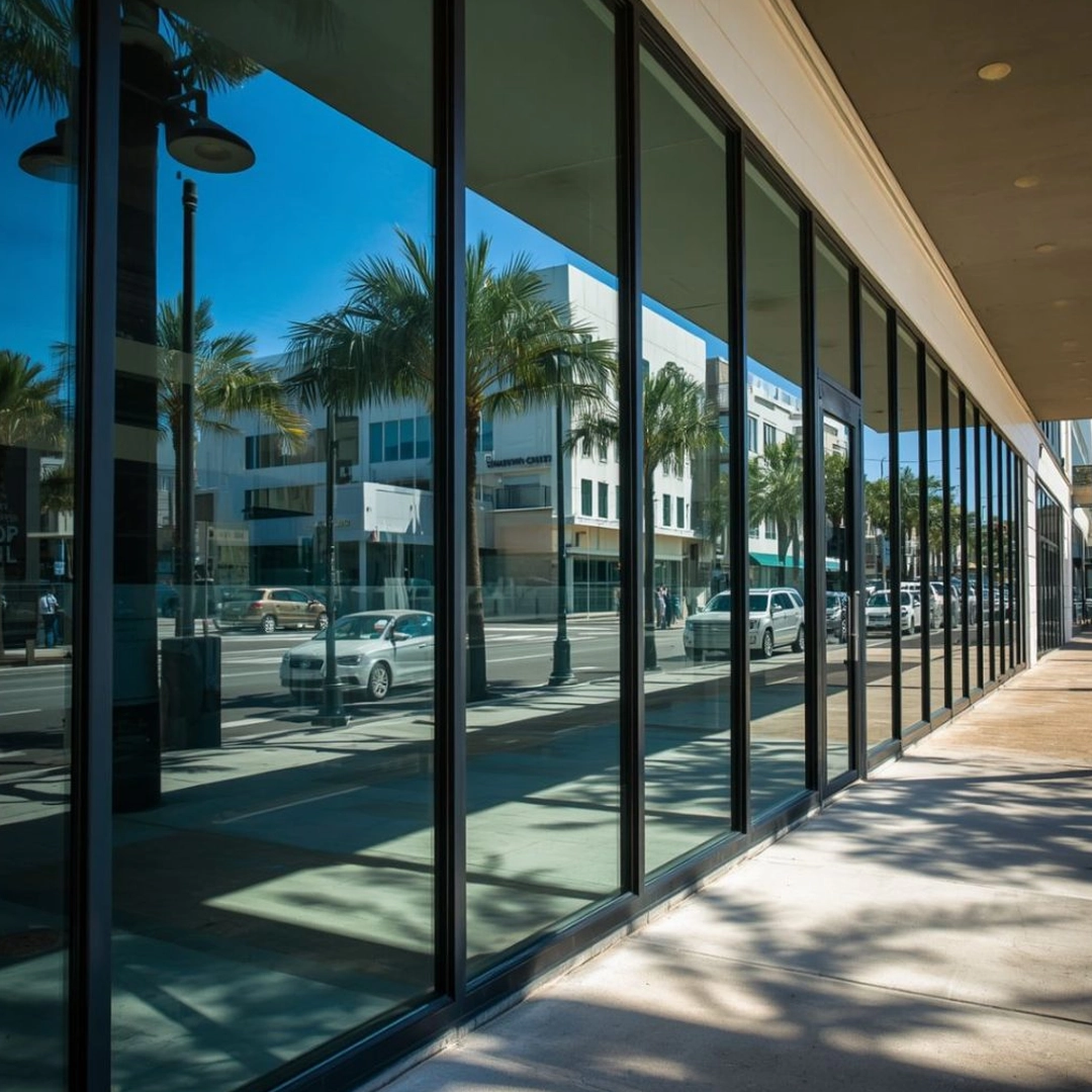 Commercial property with storefront glass and aluminum framing