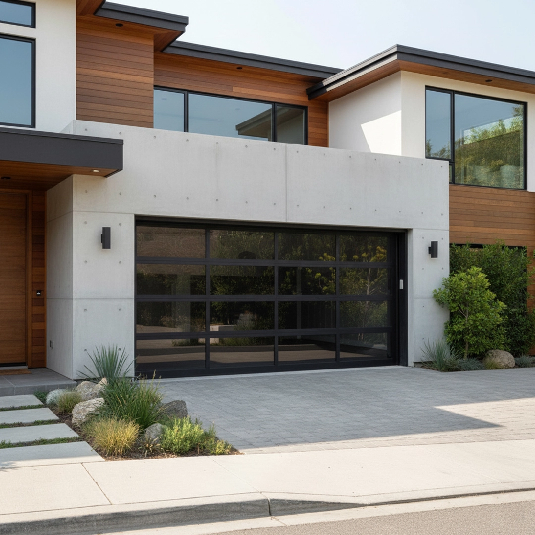 Modern property featuring impact-rated garage doors