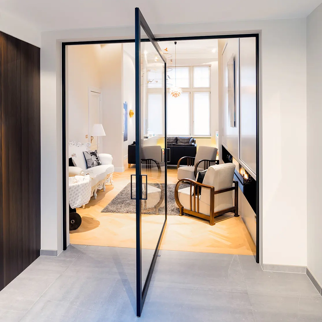 Modern property featuring impact-rated pivot doors